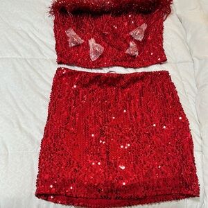 Love on a Hanger Red Sequin Mini Pencil Skirt